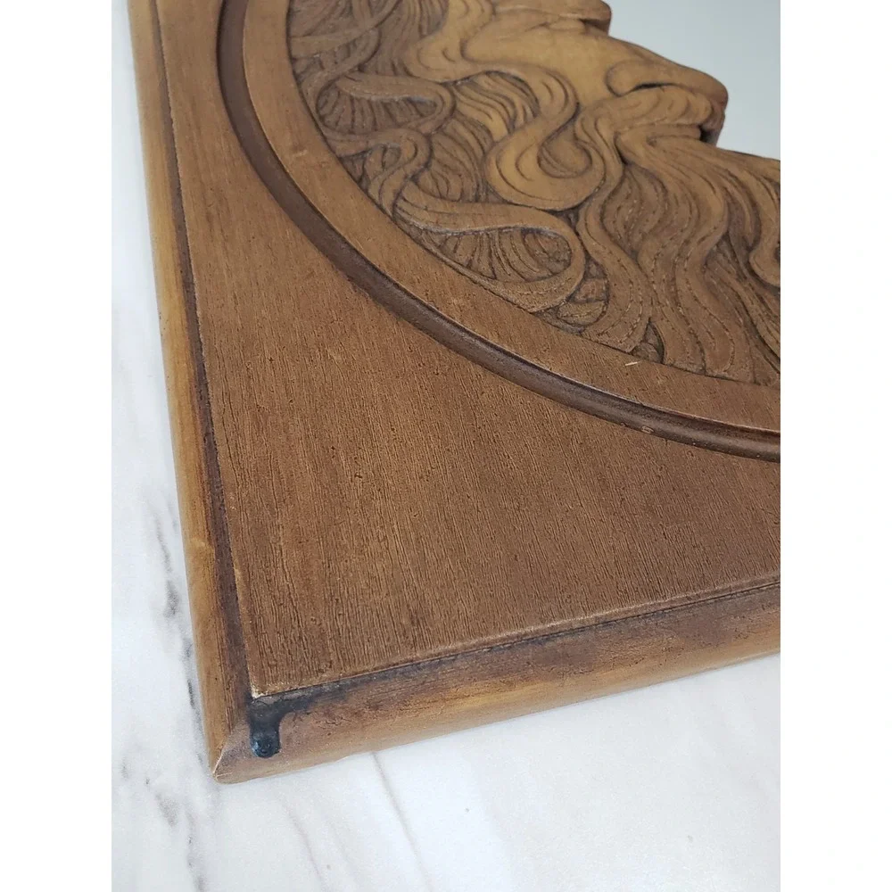 Vintage 1977 Hardin‎ Carved Wooden Crescent Moon Celestial Face Man Wall Mirror